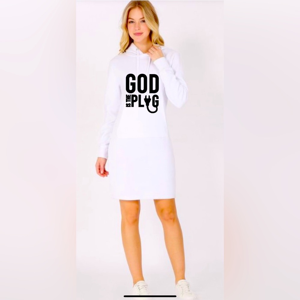 GOD IS THE PLUG FLEECE SWEATSHIRT DRESS